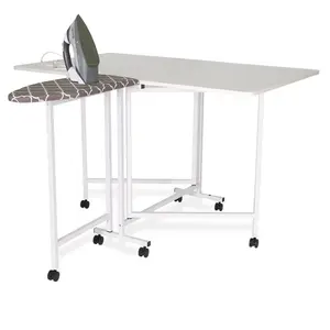 Millie Folding Cutting Table with Integral Ironing Board in White