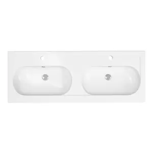 GoodHome Levanna Double Gloss White Rectangular Vanity Basin (W)120.6cm