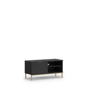 Sleek Pula TV Cabinet 101cm - Compact Black Portland Ash with Gold Detailing - W1010mm x H500mm x D410mm