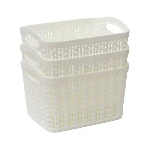 JVL Knit Design Loop Plastic Set of 3 Storage Box,  Ivory