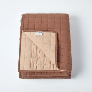 Homescapes Cotton Quilted Reversible Bedspread Chocolate Mink Brown, 200 x 200 cm