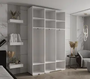 Elegant White Inova 4 Hinged Door Wardrobe W1500mm H2370mm D470mm - Versatile Storage with Gold Round Handles