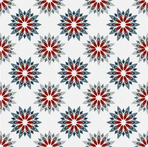 QuoteMyWall Red, Grey & Blue Floral Tile Stickers Peel & Stick Tile Decals For Kitchen & Bathroom (16 Pack)