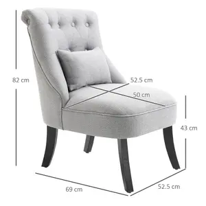 HOMCOM Fabric Single Sofa Dining Chair Upholstered W/ Pillow Solid Wood Leg Home Living Room Furniture Grey