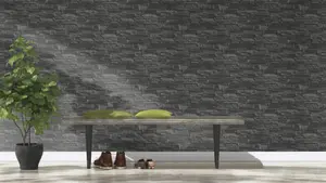 Rasch Factory Faux slate 3D effect Black Wallpaper