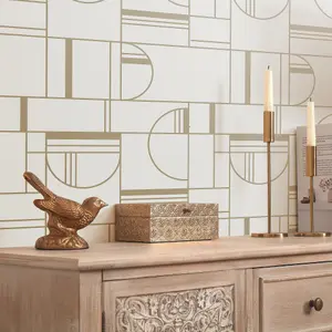 Bauhaus Geometric Wallpaper In Cream And Gold