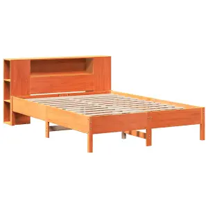 Berkfield Bookcase Bed without Mattress Wax Brown 140x190 cm Solid Wood Pine