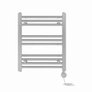 Right Radiators Prefilled Thermostatic Electric Heated Towel Rail Straight Ladder Warmer Rads - Chrome 600x500 mm