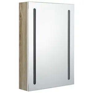 Berkfield LED Bathroom Mirror Cabinet White and Oak 50x13x70 cm