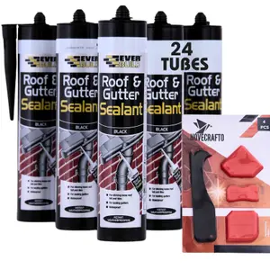 Roof & Gutter Sealant - Pack of 24 Tubes (295ml each) Black Sealant Waterproof with 4-Piece Sealant Tool Kit, Seal Gutter Leaks