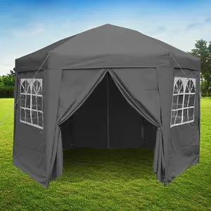 Airwave 3.5m Hexagonal Pop-Up Gazebo, 6 Side Panels Grey