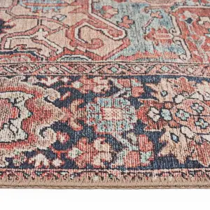 Distressed Red Multicolour Persian Style Washable Non Slip Runner Rug 60x240cm