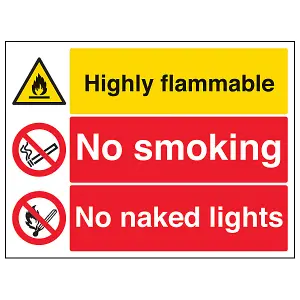 Warning Fire & Flammable Safety Sign - Rigid Plastic - 400x300mm (x3)