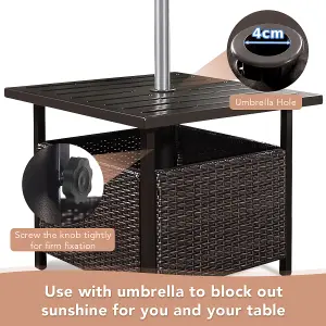 Costway Rattan Wicker Square Side Table Outdoor Garden Coffee Table w/ Umbrella Hole