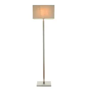 Floor Lamp Light Matt Nickel & Grey Fabric 60W E27 Standing Base & Shade