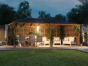 Dunster House Wooden Gazebo Kit Louvre Wall 6m x 3m Garden Shelter Roof Shingles Utopia