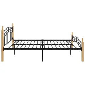 Berkfield Bed Frame Black Metal and Solid Oak Wood 200x200 cm