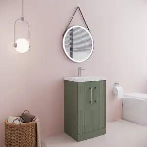 Retro 2 Door Floor Standing Vanity Unit with Mid-Edge 1 Tap Hole Ceramic Basin - 500mm - Satin Green - Balterley