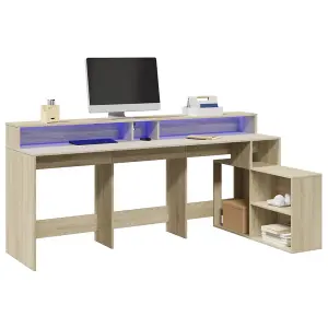 Berkfield Desk with LED Lights Sonoma Oak 200x104x91 cm Engineered Wood