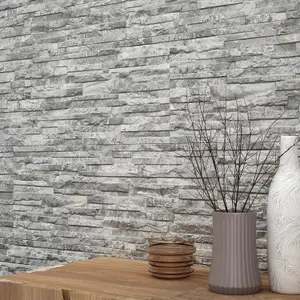 Oracle Grey Split Faced Stone Effect Porcelain Tile - Pack of 4, 1.14m² - (L)890x(W)320