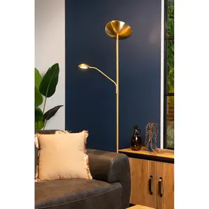 Lucide Zenith Modern Floor Reading Lamp - LED Dim. - 3000K - Matt Gold, Brass