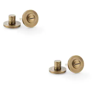 2 PACK - Modern Hammered Thumbturn & Release Lock - Italian Brass - Bathroom Door WC