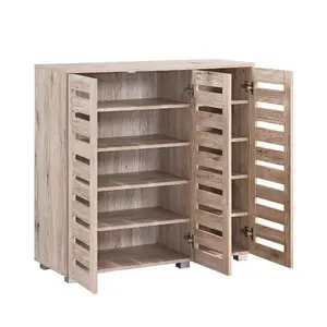 Euston Modern Sanremo Oak 3 Door 5 Tier Shoe Cabinet