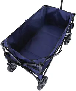 Navy Collapsible Portable Wagon Trolley Folding Wheeled Festival Cart For Camping Beach Outdoor Leisure