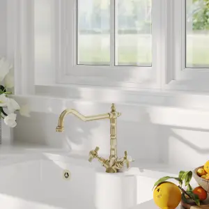 Traditional French Classic Mono Sink Mixer Tap - Brushed Brass