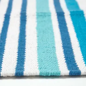 Homescapes Modern Blue Scandinavian Style Striped Cotton Rug, 150 x 240 cm