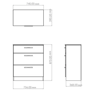 Yarmouth Ready assembled Grey 3 Drawer Chest (H)875mm (W)740mm (D)390mm