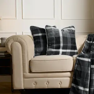 Tartan Check Cushion Covers 4 Pack Case Flannel Fleece Set, 45 x 45cm - Grey