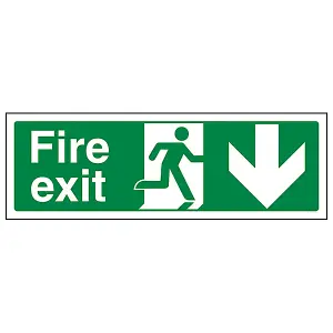 Fire Exit Arrow DOWN Safety Sign - Glow in the Dark - 300x100mm (x3)