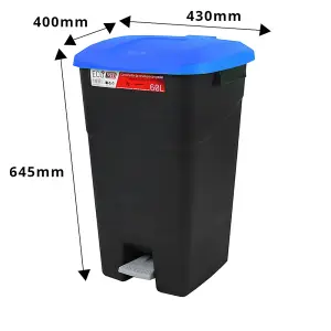 Pedal Operated Litter Bin - 60 Litre - Blue Lid