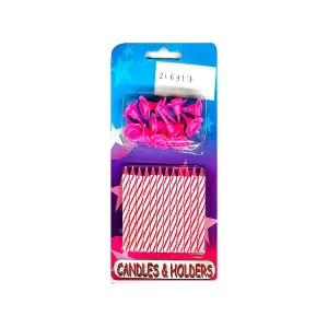 Contrast Striped Candles (Pack of 12) Pink/White (One Size)