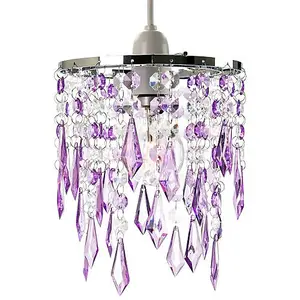 Modern Waterfall Design Pendant Shade with Clear/Purple Acrylic Drops and Beads