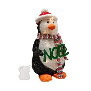 55cm Battery Operated Light up Christmas Penguin with Red Hat and Warm White LEDs