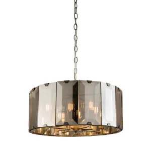 Anson Lighting Tana 8lt    Gloss slate grey and smoked cut glass Pendant Multi arm glass