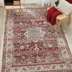 Red Luxurious Traditional Persian Easy to Clean Floral Rug For Dining Room-61cm X 115cm