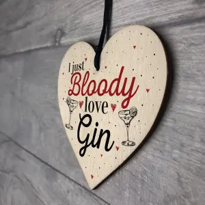 Red Ocean Bloody Love Gin Tonic Wooden Hanging Heart Sign Plaque Funny Sign Pub Party Gift Home Decor