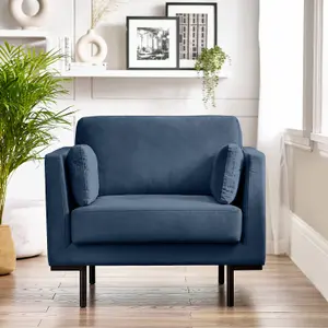 Furniturebox UK Evelyn Soft-Touch Velvet Solid Wood Frame Armchair In Navy