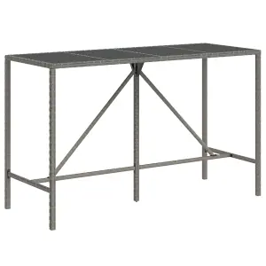 Berkfield Bar Table with Glass Top Grey 180x70x110 cm Poly Rattan