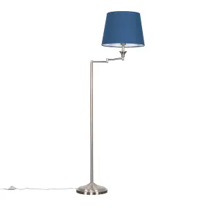 ValueLights Sinatra Adjustable Swing Arm Floor Lamp In Brushed Chrome Finish with Blue Light Shade