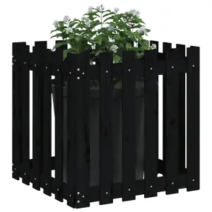 Berkfield Garden Planter with Fence Design Black 60x60x60 cm Solid Wood Pine