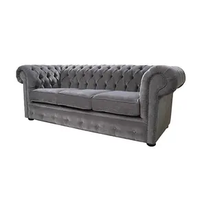 Chesterfield Genuine 3 Seater Sofa Pimlico Bark Grey Fabric In Classic Style