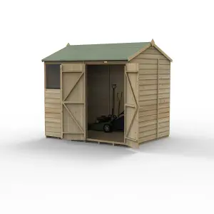 Forest Garden Beckwood 8x6 ft Reverse apex Natural timber Wooden 2 door Shed with floor & 2 windows