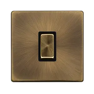 Antique Brass Screwless Plate 10A 1 Gang Intermediate Ingot Light Switch - Black Trim - SE Home