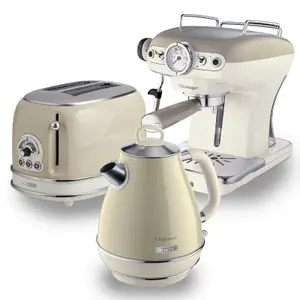 Ariete ARPK4 Vintage Retro Jug Kettle, Toaster & Espresso Coffee Machine Set, Beige