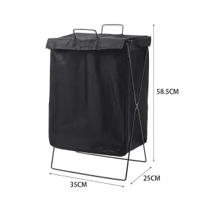 Black Folding Fabric Laundry Hamper Basket Clothes Storage with Lid and Handle