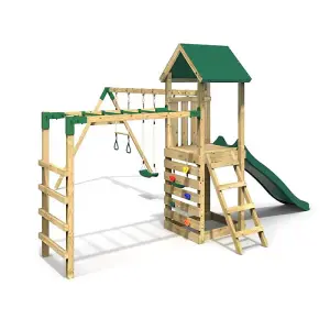 Rebo Adventure Wooden Climbing Frame with Monkey Bar, Swings & Slide - Pelion